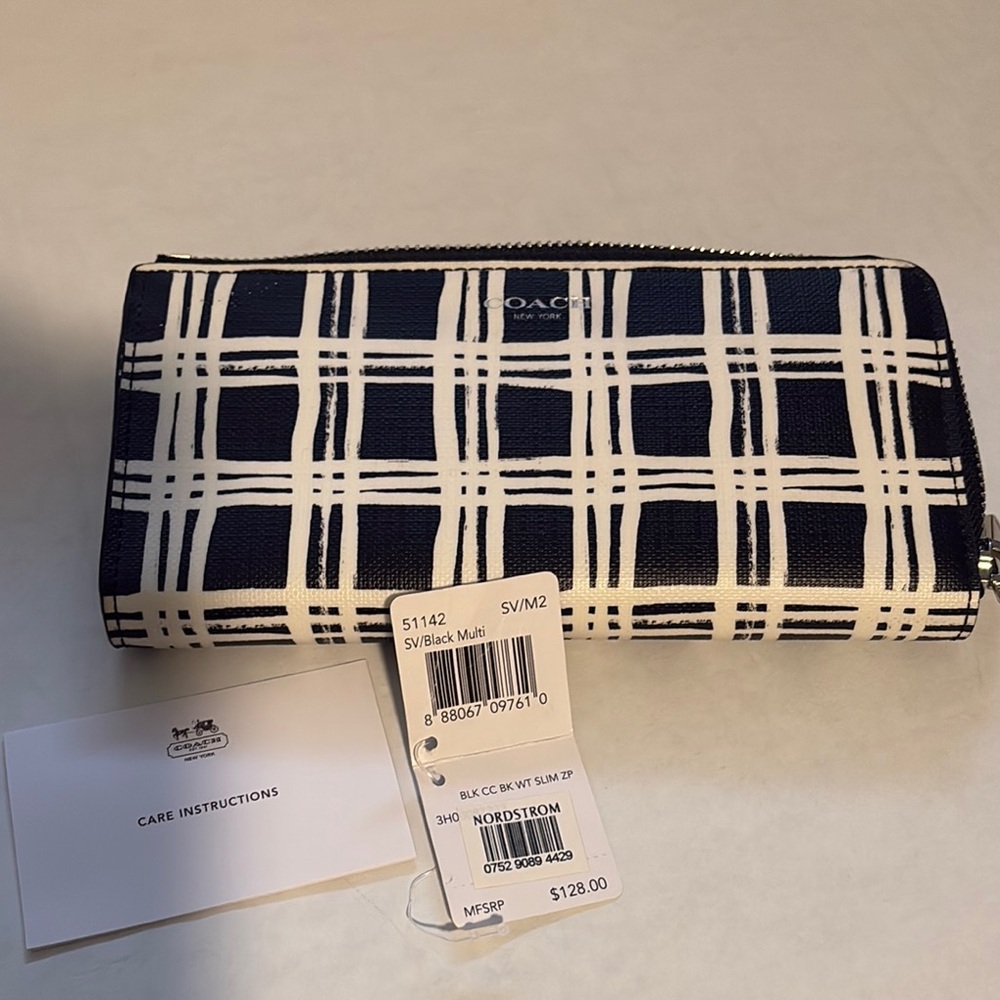 Coach Black and White Plaid Wallet